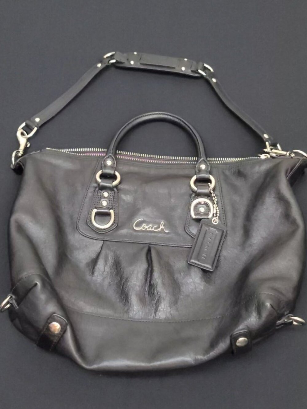 Coach Black Leather Ashley Convertible Satchel F15445